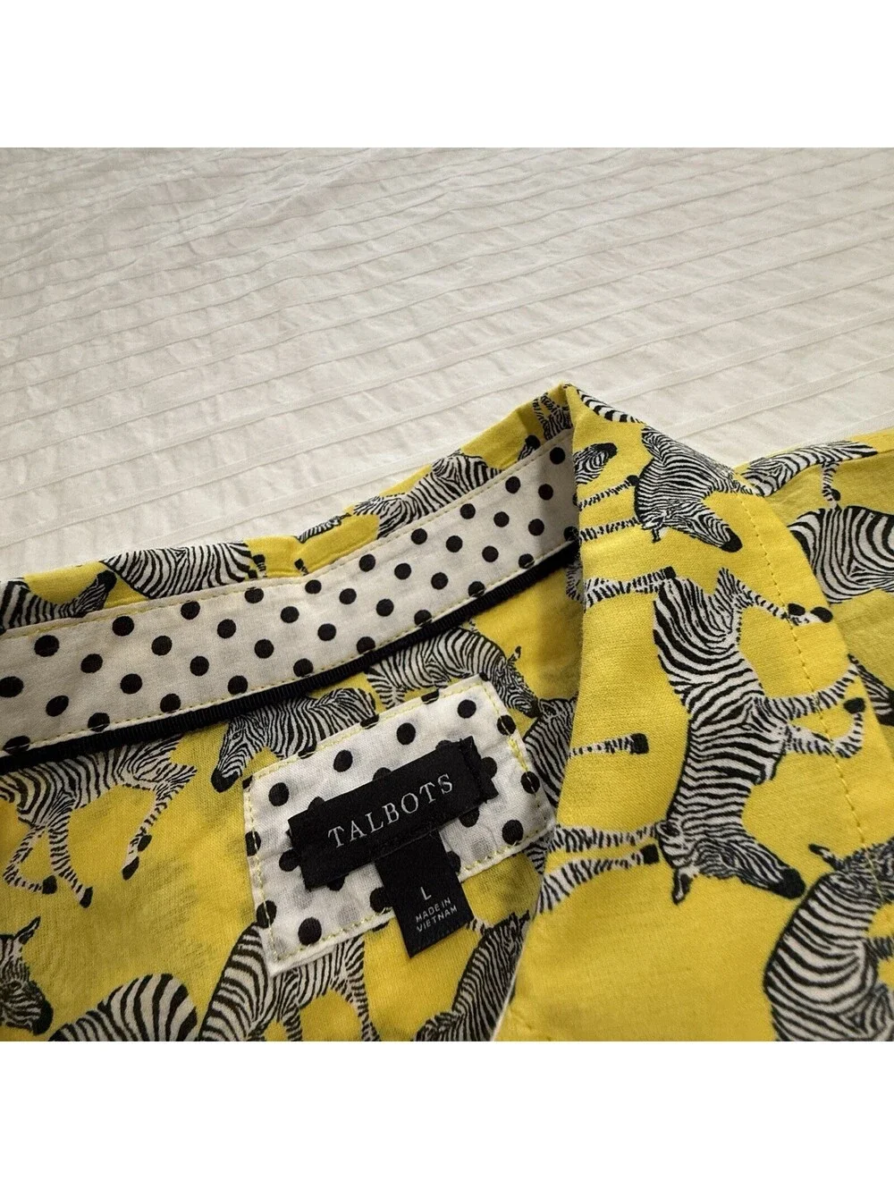 Talbots Yellow Zebra Animal Print Button Up Shirt Long Sleeve Sz L Large